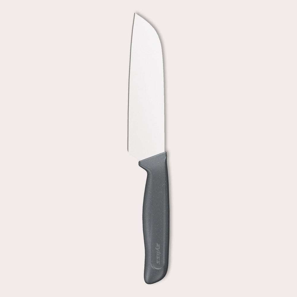 #15cm/6" The Zyliss Santoku Knife 15cm / 6 features a shiny silver blade and ergonomic handle, shown on a plain light background—a sustainable choice for any modern kitchen.