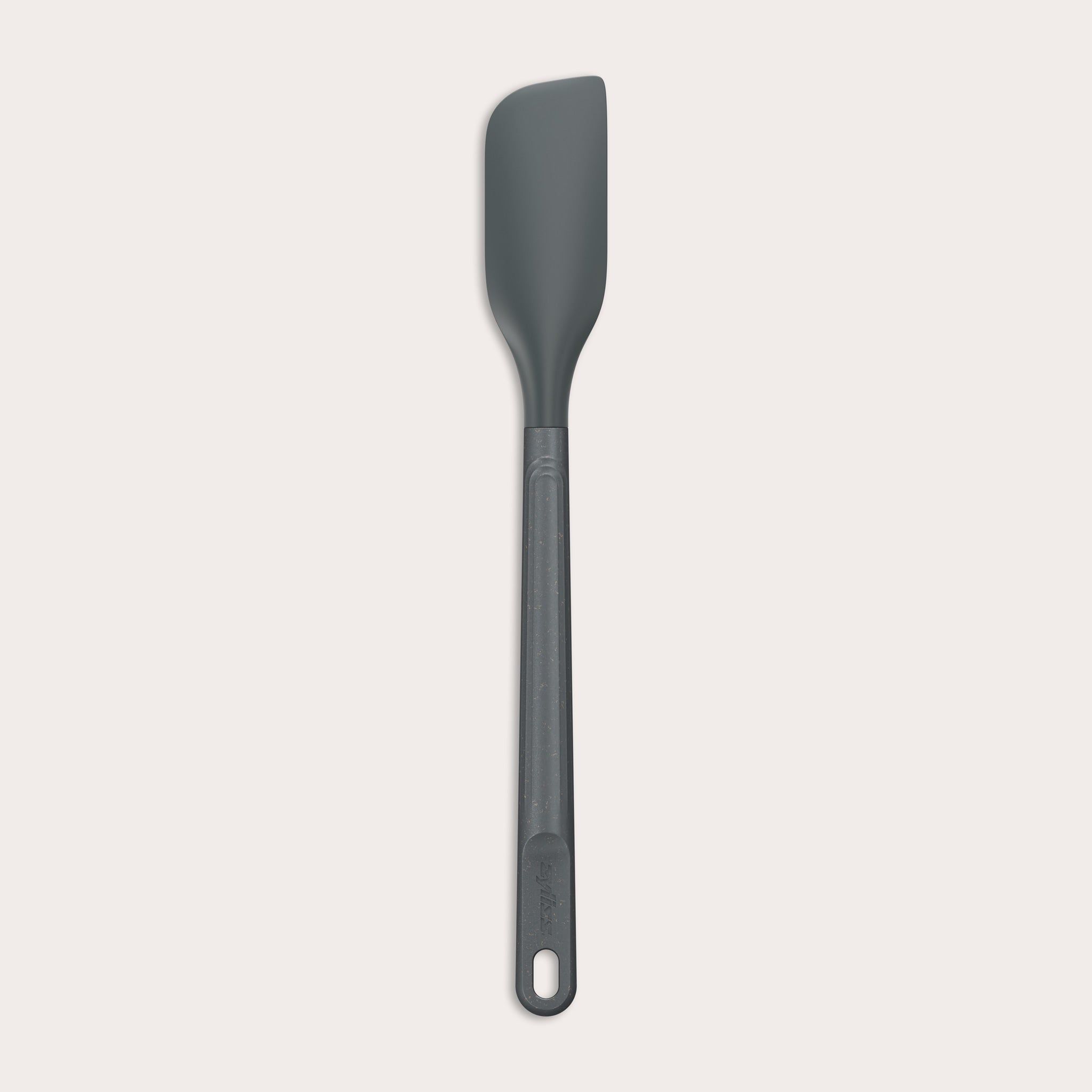 A dark gray Zyliss Spatula with a long handle and a slightly angled, flexible silicone head is shown against a plain light background. #Small