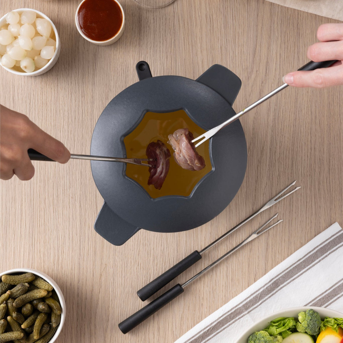 Zyliss 6 Piece Meat Fondue Fork Set — in use
