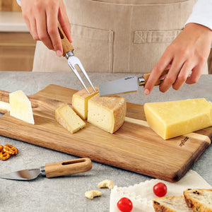 Zyliss 4 Piece Artisan Petite Cheese Knives & Serving Board Set — in use